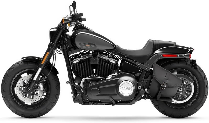 Sac à Bras oscillant en Cuir véritable Compatible avec Harley Davidson Softail Low Rider S, Fat Bob, Street Bob, Fat Boy, Breakout - Fermeture magnétique Rapide (Coutures Noire)
