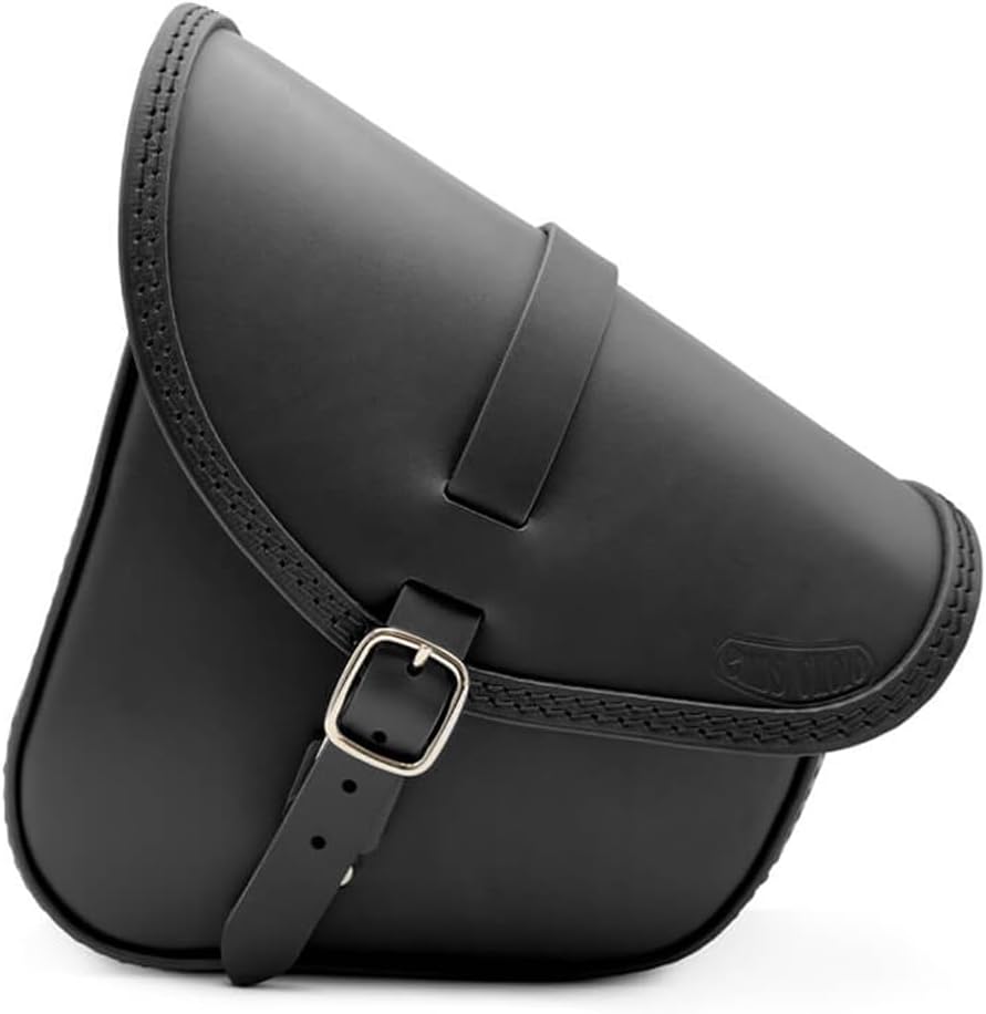 Sac à Bras oscillant en Cuir véritable Compatible avec Harley Davidson Softail Low Rider S, Fat Bob, Street Bob, Fat Boy, Breakout - Fermeture magnétique Rapide (Coutures Noire)