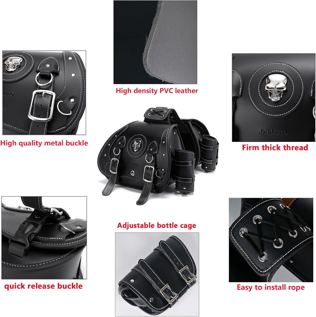 Sac de selle moto en cuir haute densité - poche latérale avec porte - gobelet - convient pour Harley sportster - imperméable - sac à outils latéral, sac de rangement moto, universel, 1 paire, noir