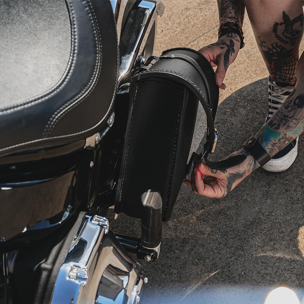 Sac à Bras oscillant en Cuir véritable Compatible avec Harley Davidson Softail Low Rider S, Fat Bob, Street Bob, Fat Boy, Breakout - Fermeture magnétique Rapide (Coutures Noire)