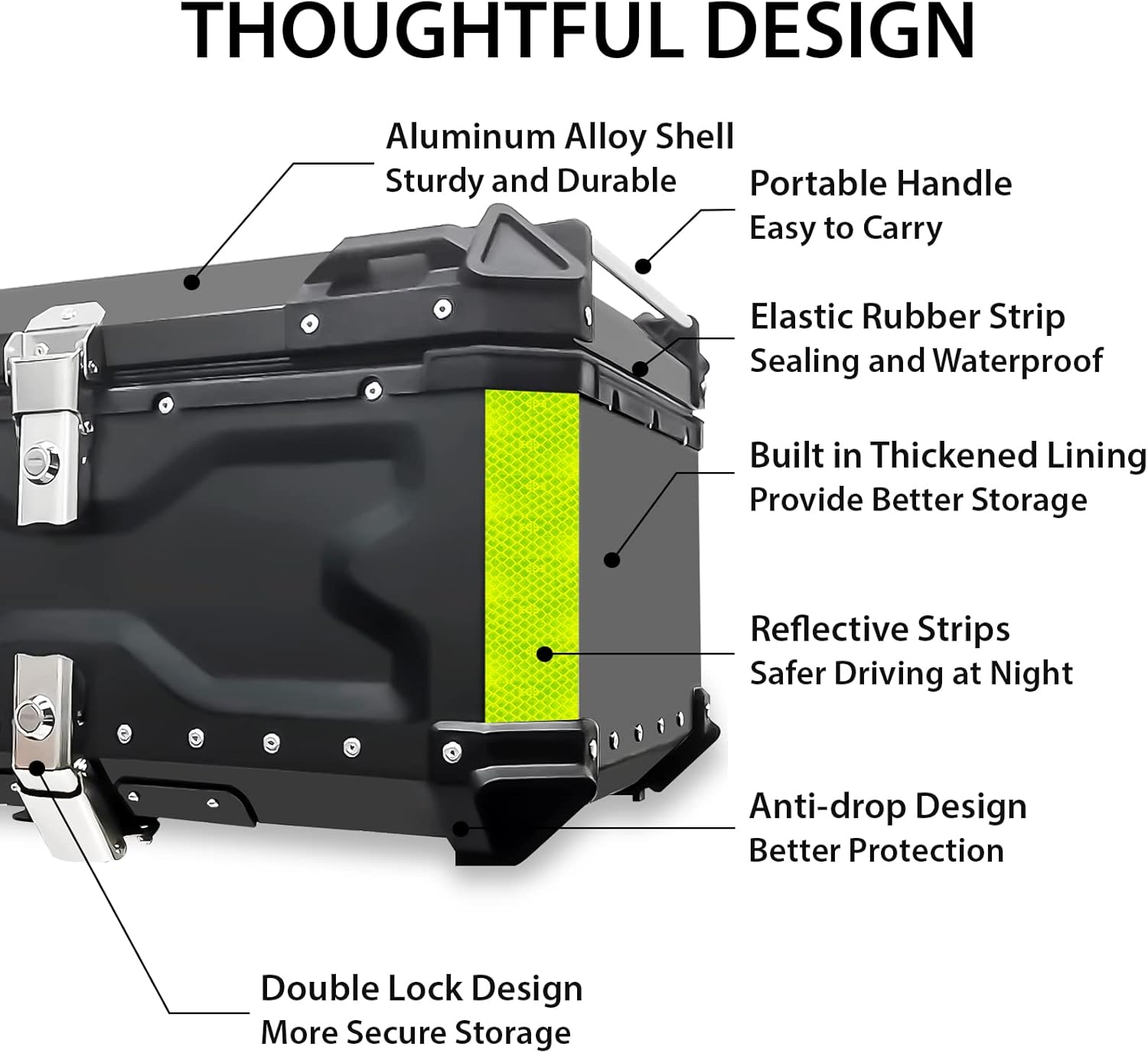 Top Case Moto, 65L Alliage d'aluminium Coffre Moto, étanche Anti-poussière et Antivol, Coffre à Bagages pour Rangement Casques, Top Case Scooter avec Dossier et Plaque de Base (Noir)