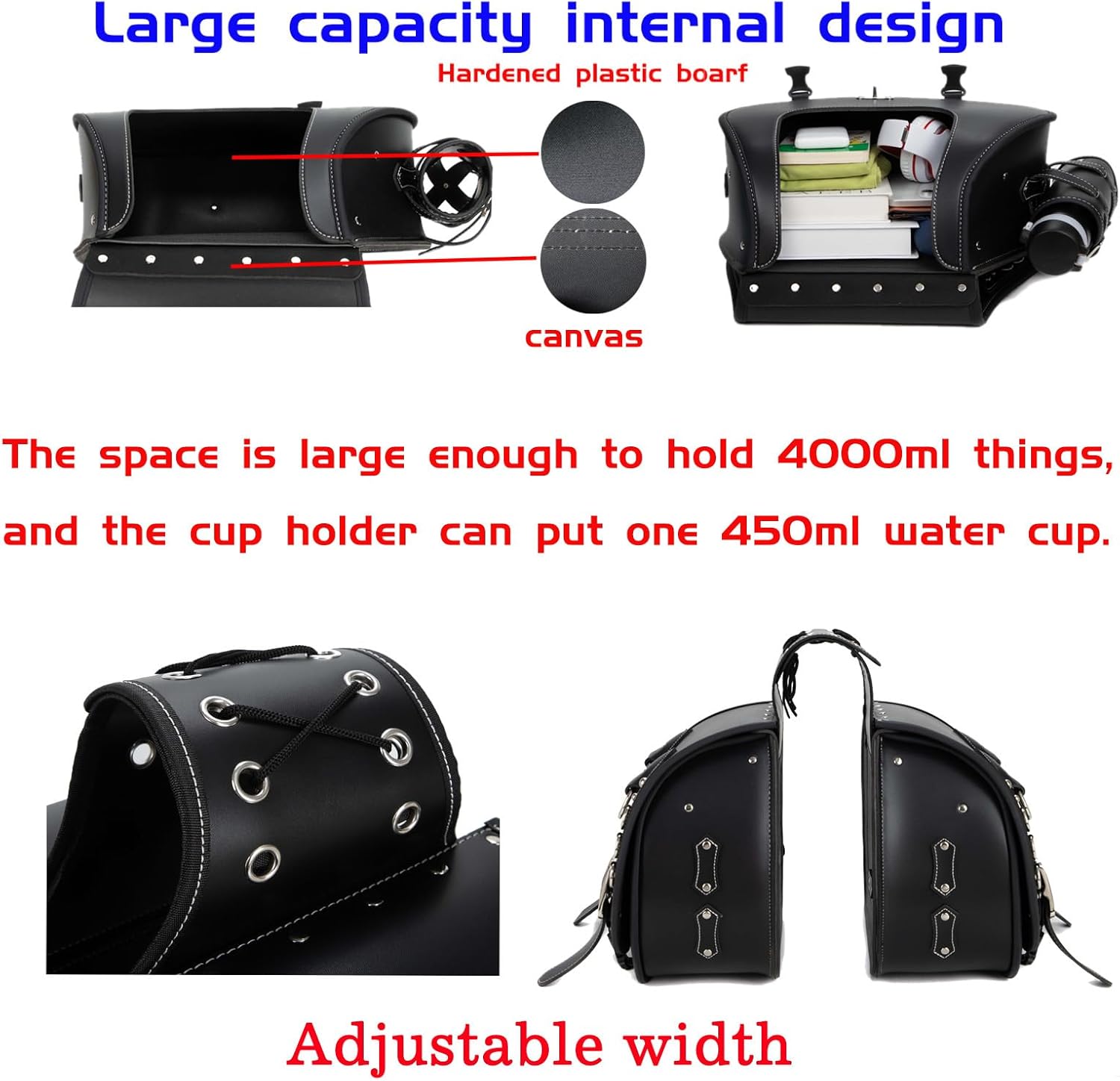 Sac de selle moto en cuir haute densité - poche latérale avec porte - gobelet - convient pour Harley sportster - imperméable - sac à outils latéral, sac de rangement moto, universel, 1 paire, noir