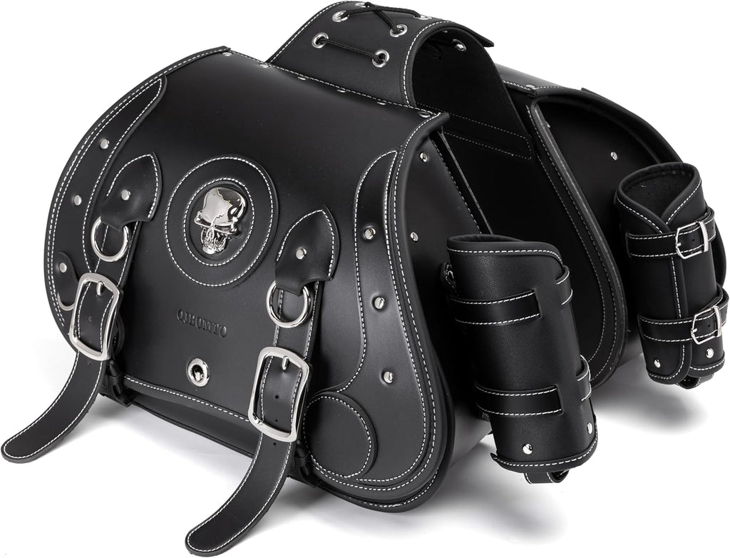 Sac de selle moto en cuir haute densité - poche latérale avec porte - gobelet - convient pour Harley sportster - imperméable - sac à outils latéral, sac de rangement moto, universel, 1 paire, noir