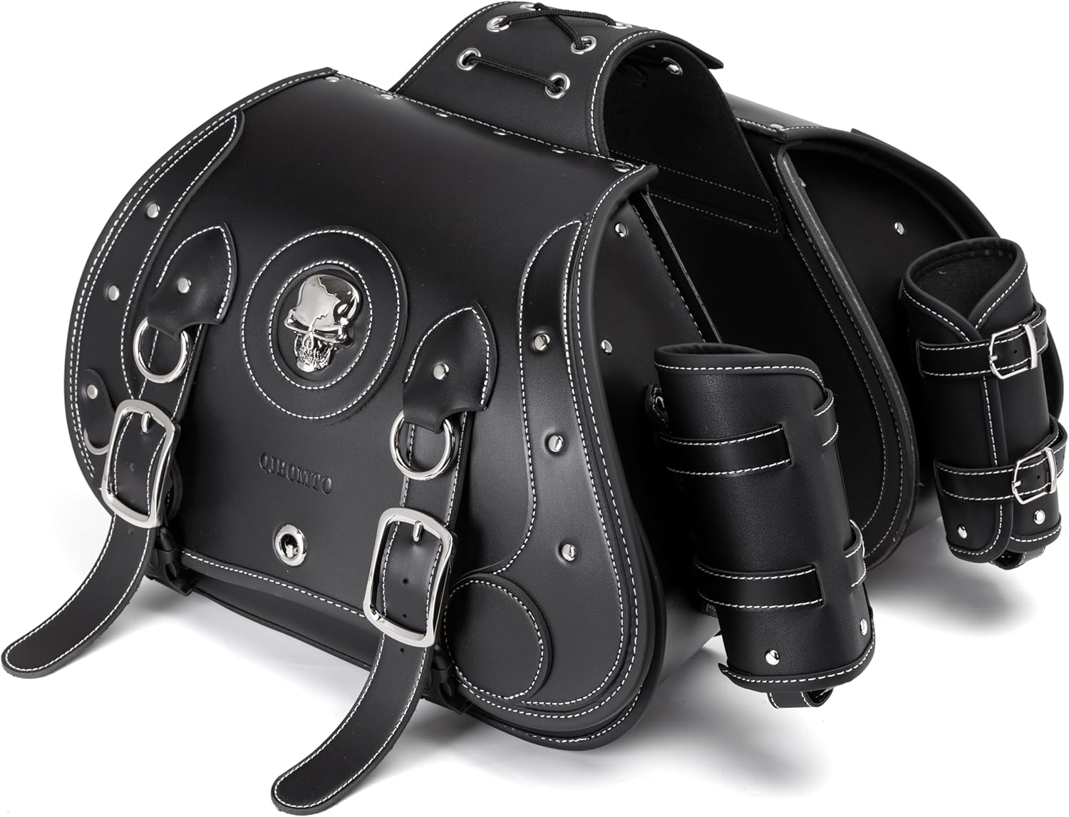 Sac de selle moto en cuir haute densité - poche latérale avec porte - gobelet - convient pour Harley sportster - imperméable - sac à outils latéral, sac de rangement moto, universel, 1 paire, noir