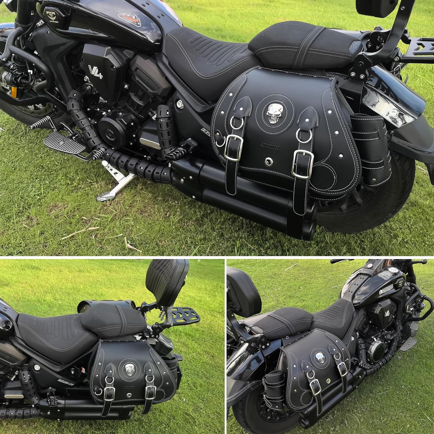Sac de selle moto en cuir haute densité - poche latérale avec porte - gobelet - convient pour Harley sportster - imperméable - sac à outils latéral, sac de rangement moto, universel, 1 paire, noir